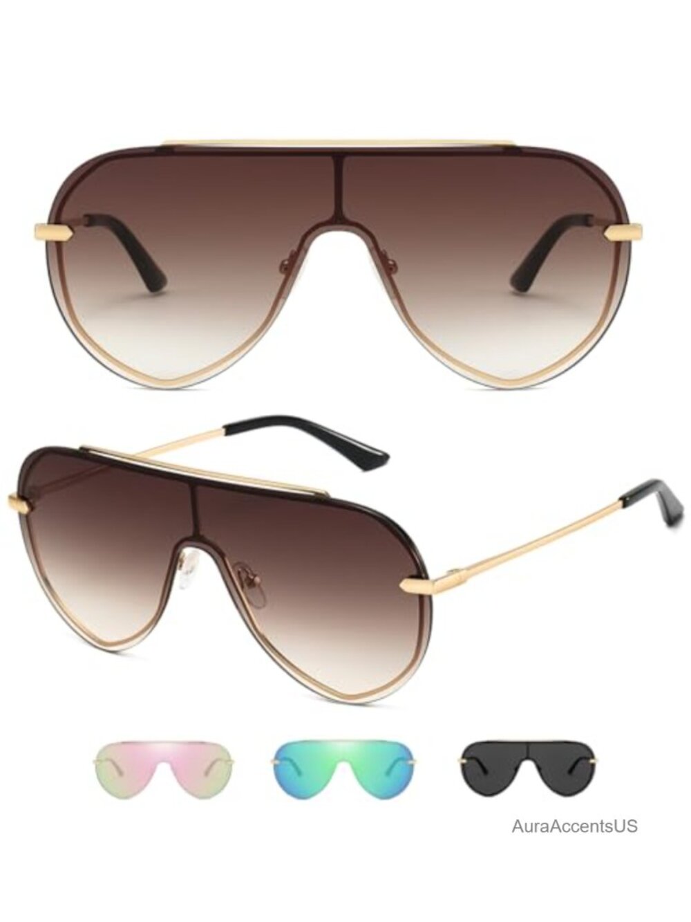 Oversized Shield Sunglasses Rimless Aviator Shades